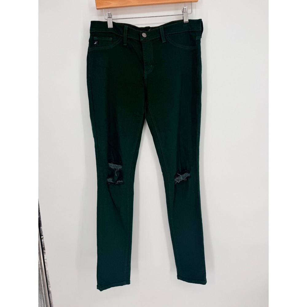 KanCan Skinny Jeans 11/29 Dark Green Distressed Knee‎ Grunge Goblincore KC1654